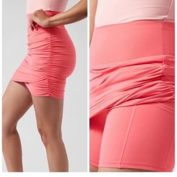 Athleta Transcend Skort Jupe-Short Ruched Mini Skirt Coral Pink 2X - Picture 2 of 7